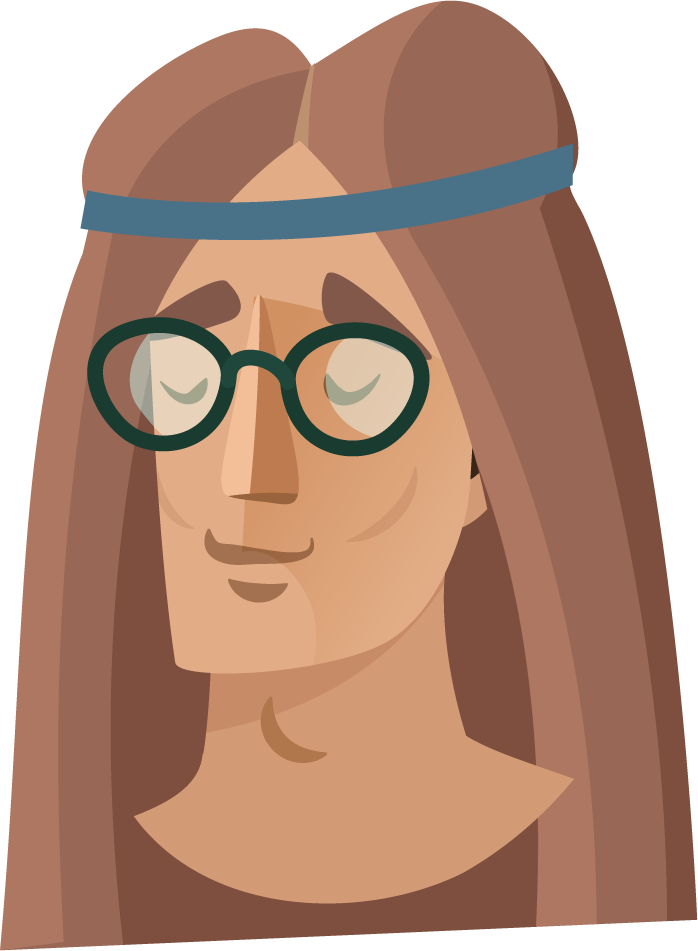 cartoon style avatar illustration of a relaxed character with glasses and long hair