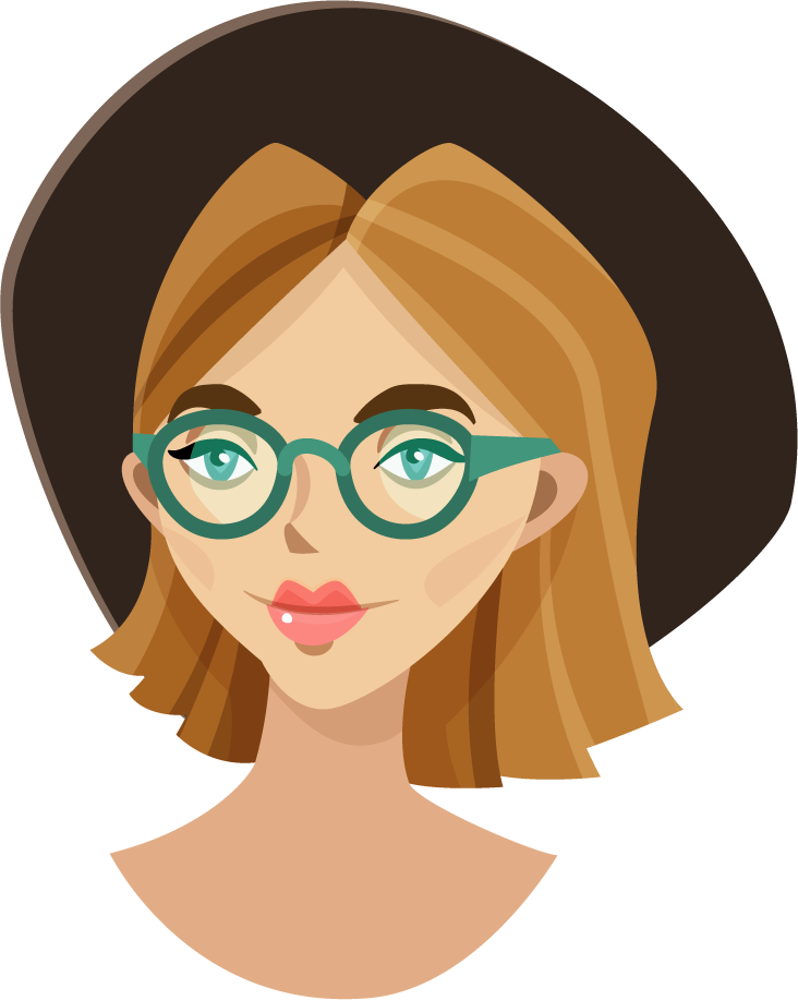 cartoon style avatar illustration of a stylish woman with glasses and a hat