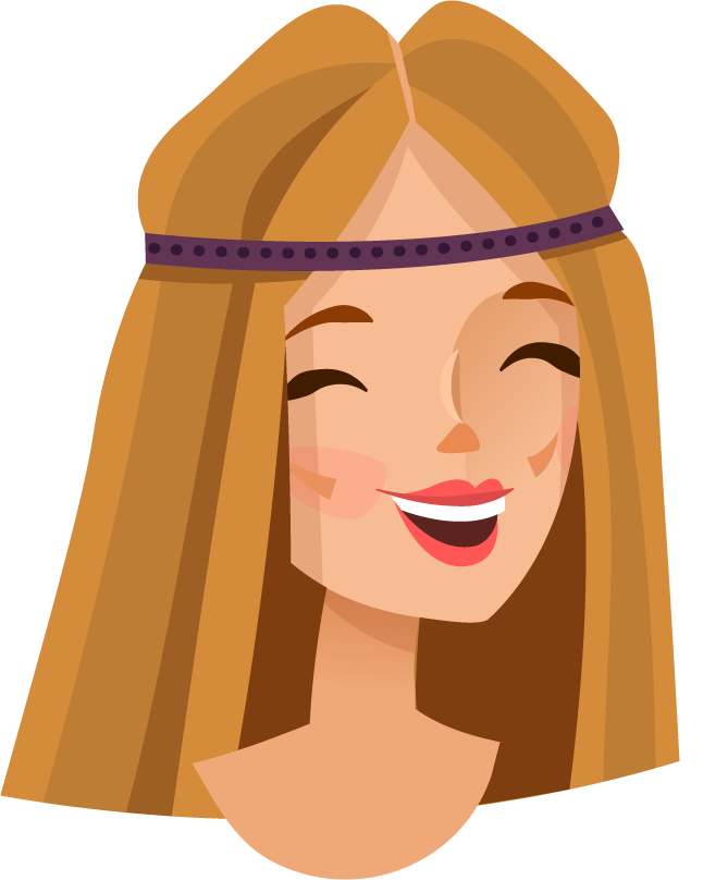 friendly cartoon style avatar illustration with long hair and a cheerful expression