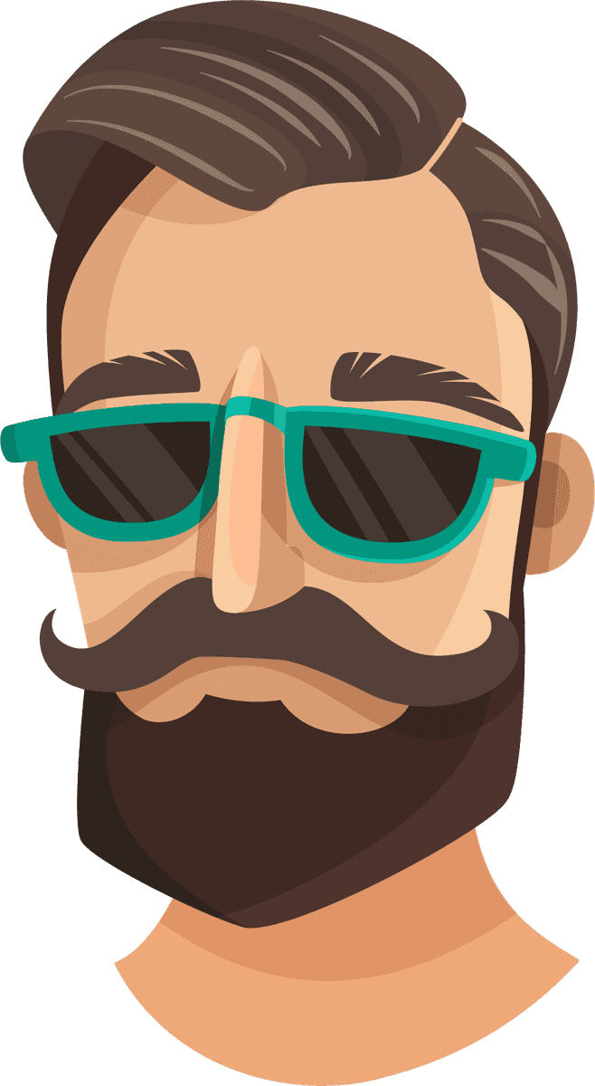 cool cartoon style avatar illustration with sunglasses and stylish beard for social media
