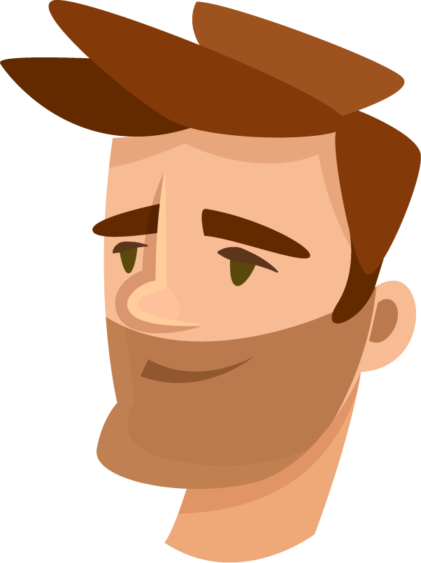 cartoon style avatar illustration of a happy man with stylish hair and beard