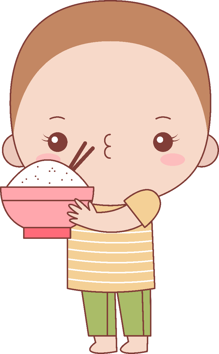 kawaii japanese children baby collection enjoying delicious rice bowl