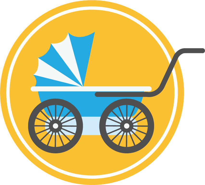 baby elements colored circles isolation featuring a playful stroller in vibrant colors