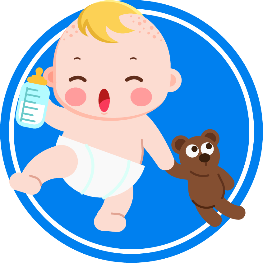 baby elements colored circles isolation featuring a joyful infant holding a teddy bear