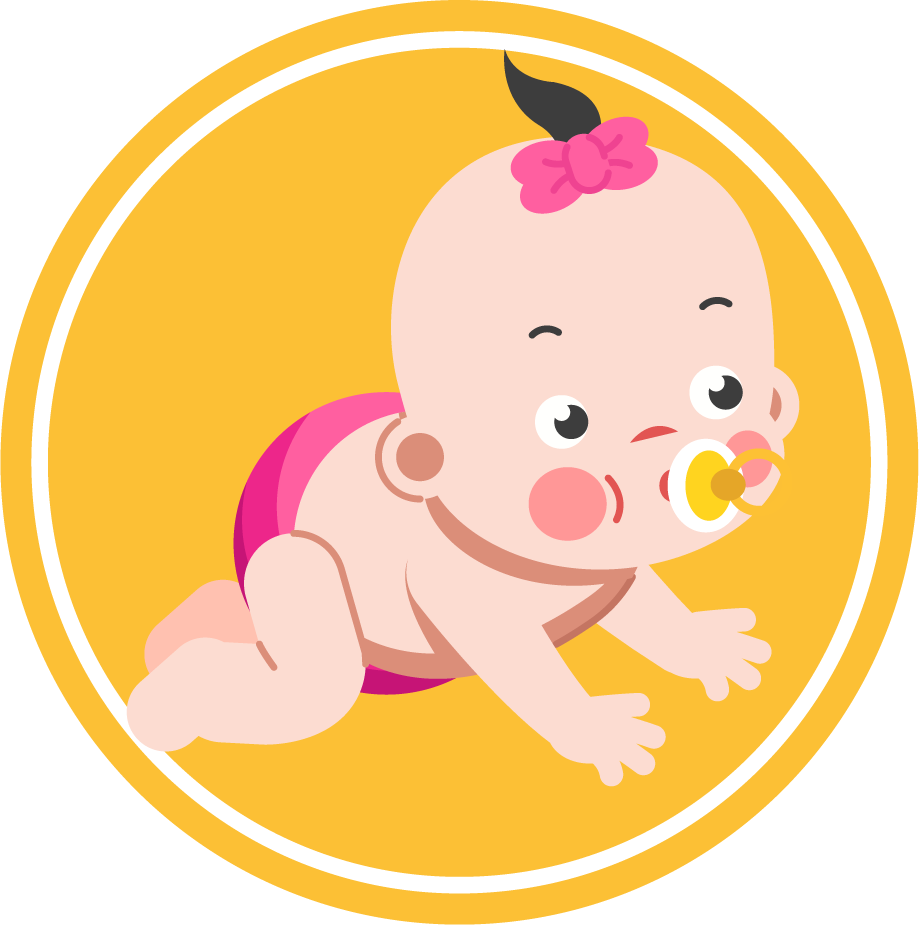 baby elements colored circles isolation featuring a cute crawling infant with a pacifier