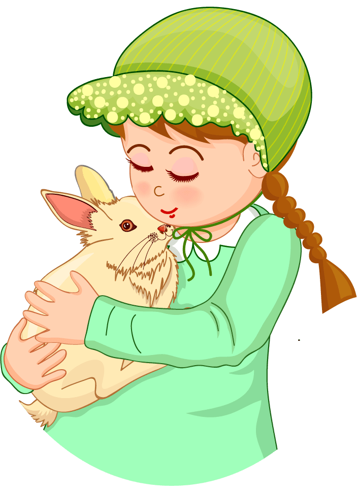 baby hugging rabbit cartoon characters icons girl bunny kid symbols decor