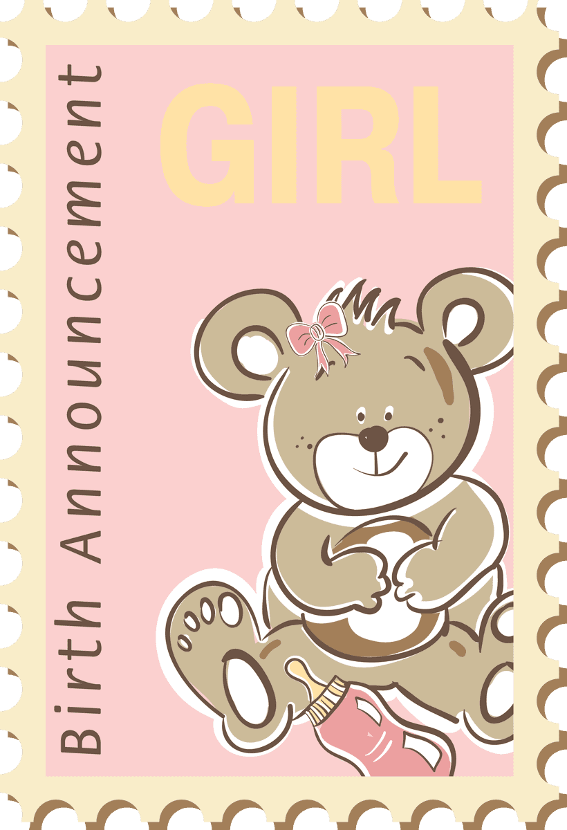 cute baby stamps graphic vector featuring a bear for girl birth announcements