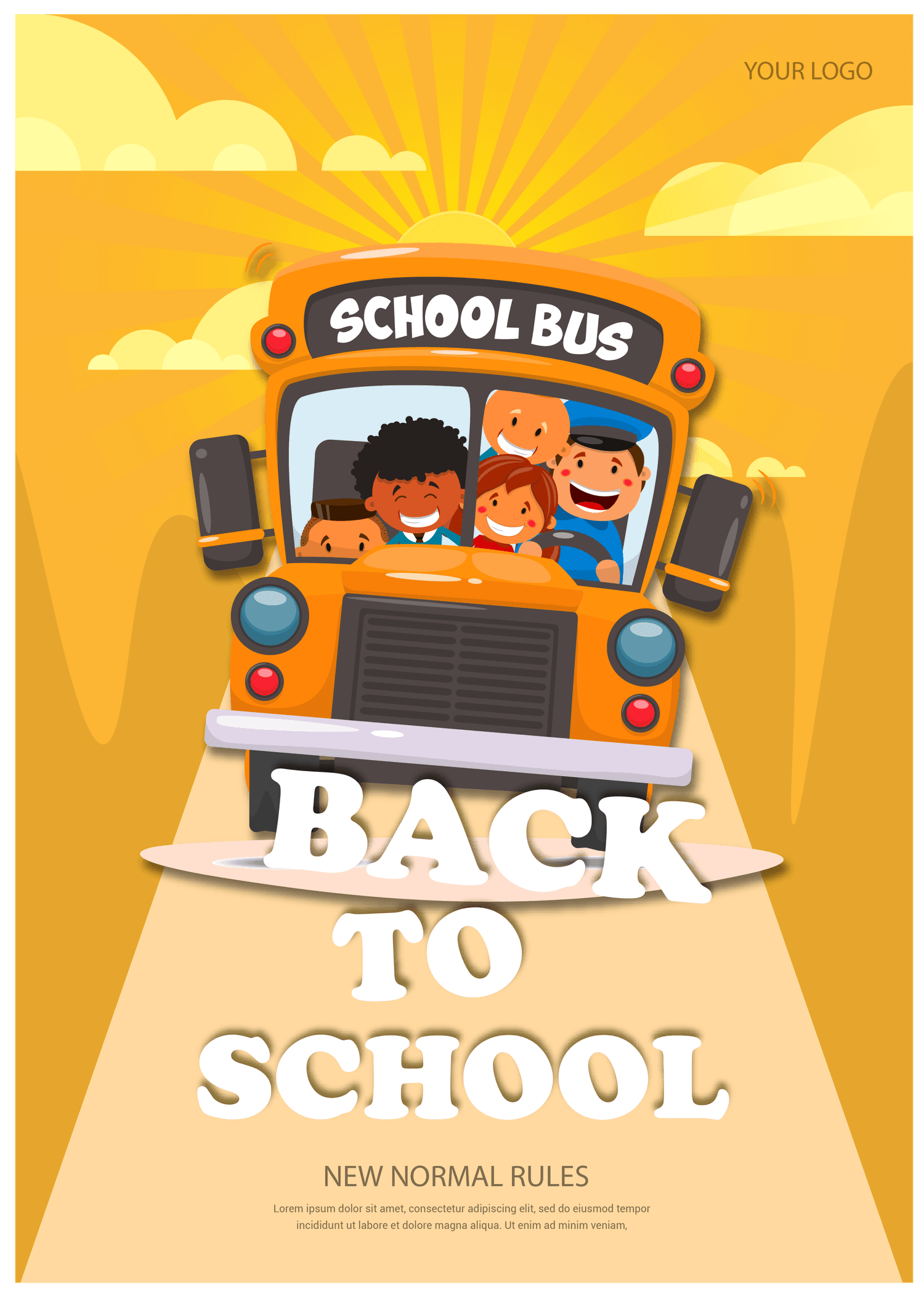 back to school fun poster template with vibrant color scheme and kid-friendly illustrations