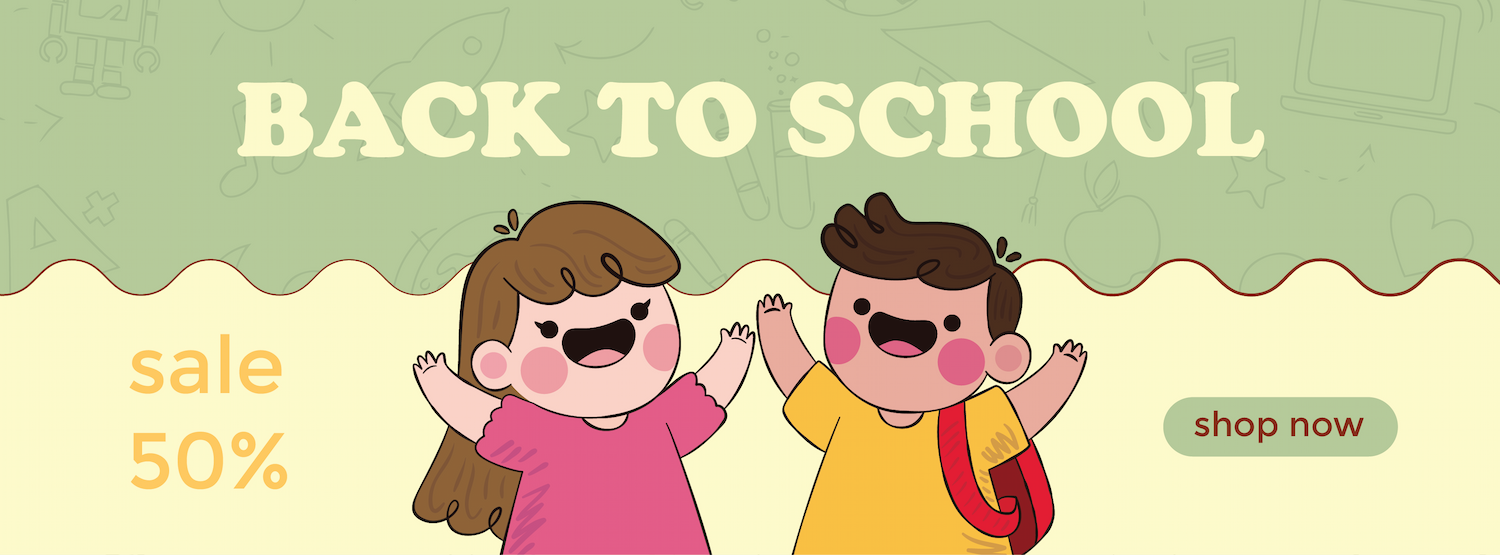 back2school facebook page cover template featuring cheerful children with a 50% sale offer