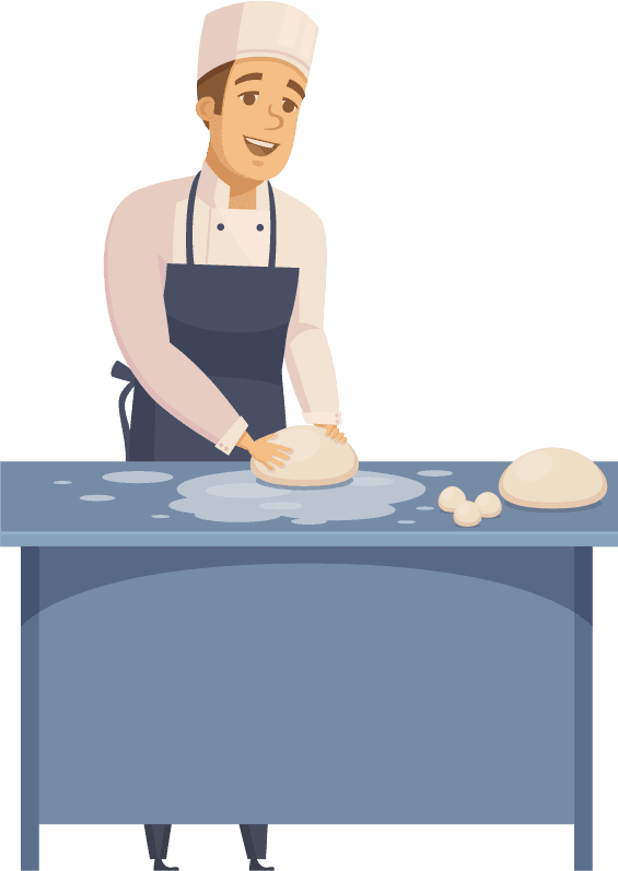 Baker in bakery shop baking bread process