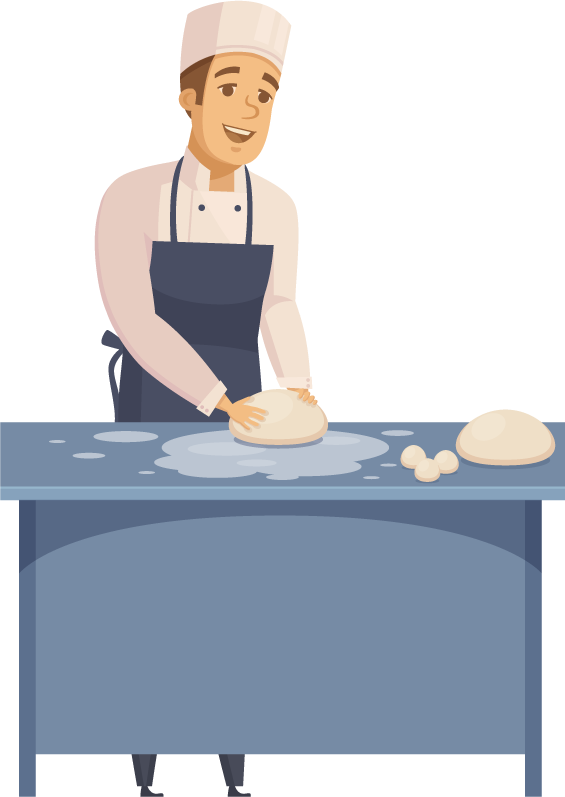 Baker in bakery shop baking bread process