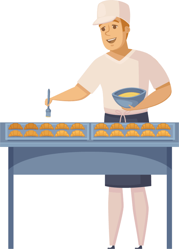 Baker in bakery shop baking bread process