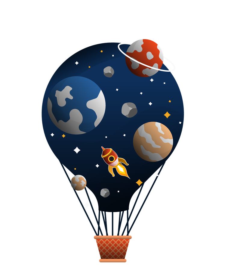 balloon icons colorful flat sketch featuring planets and a rocket for space-themed projects