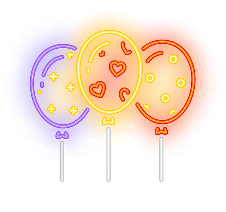 balloons symbols set neon style for festive celebrations and fun occasions