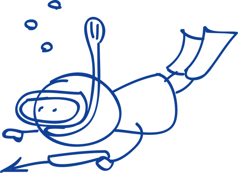 ballpoint pen drawing cartoon clip of a playful diver exploring underwater
