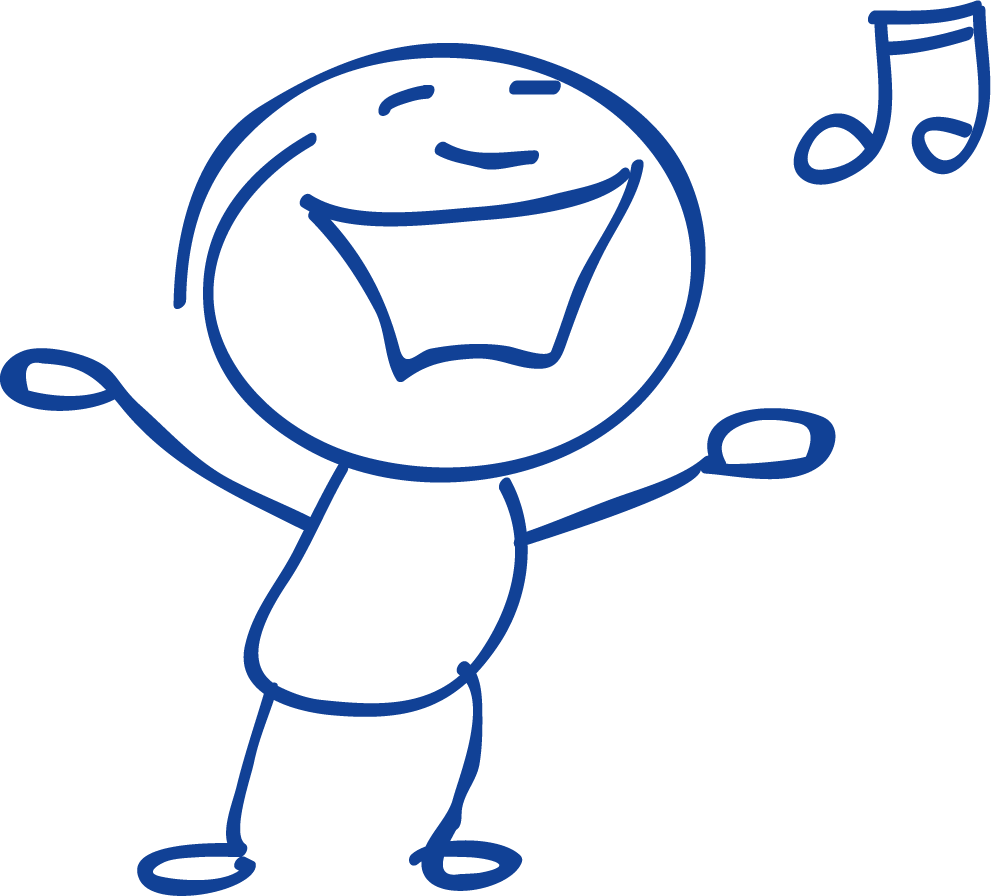 cheerful ballpoint pen drawing cartoon clip of a singing character expressing joy