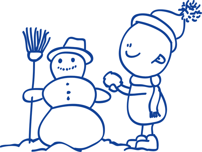 playful ballpoint pen drawing cartoon clip of a child with a snowman