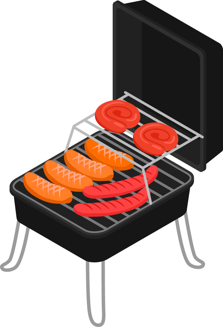 barbecue isometric food vegetables grilling sausages and meats for outdoor gatherings