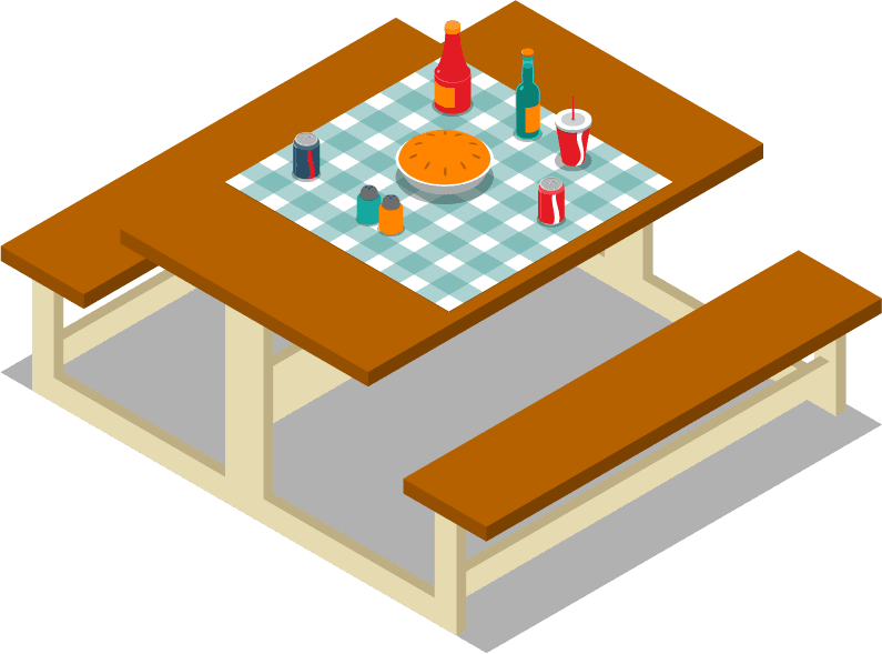 isometric bbq picnic items illustration for outdoor dining and summer gatherings