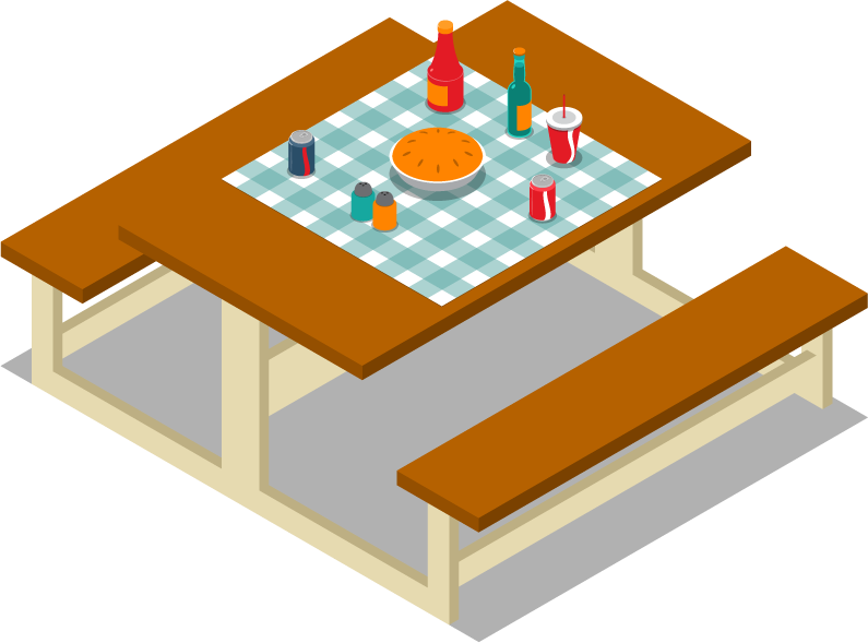 isometric bbq picnic items illustration for outdoor dining and summer gatherings