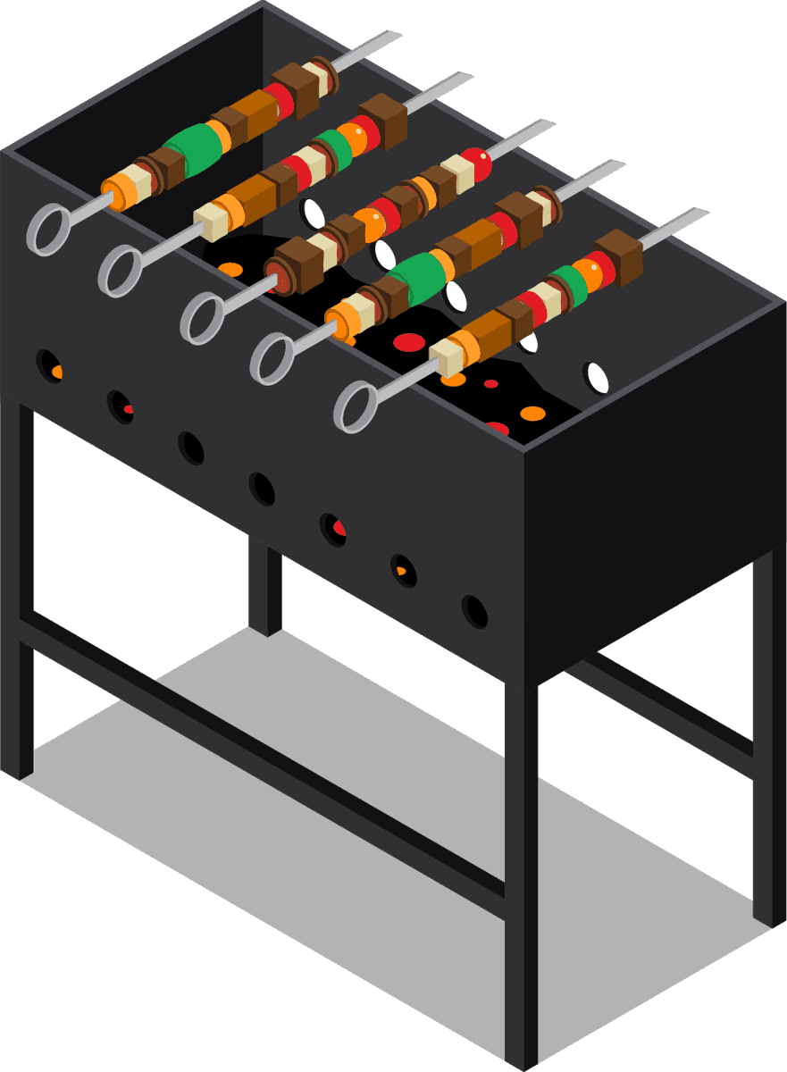 isometric bbq picnic items illustration featuring delicious kebabs and grilling essentials