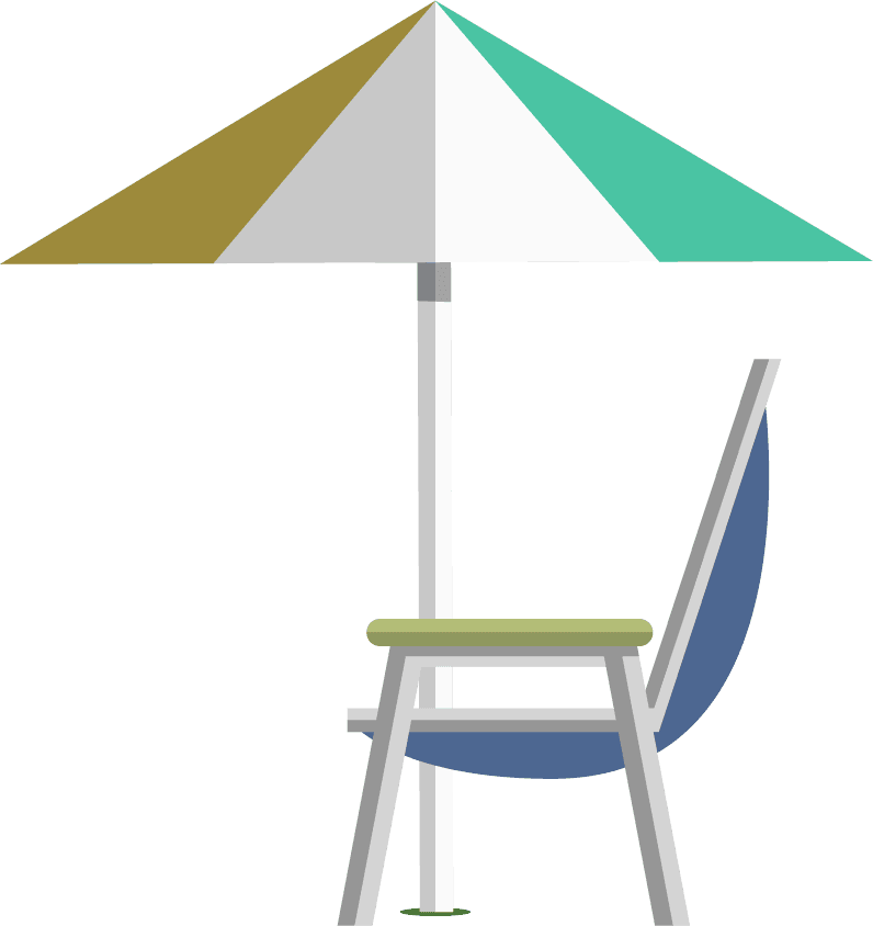 beach chair hiking concept flat illustration with vibrant colors and sunshade