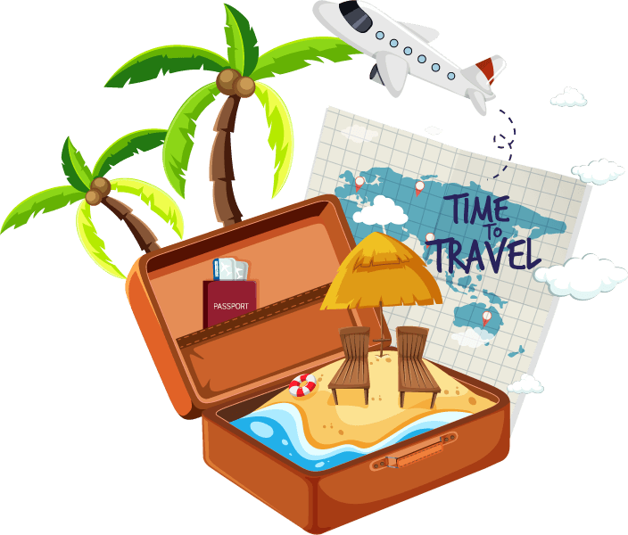 beach in the travel luggage illustration