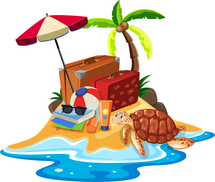 beach in the travel luggage illustration