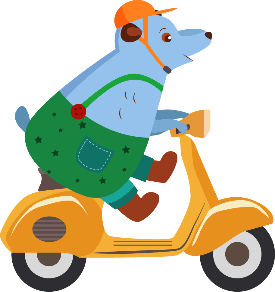 bear rides a motorbike stylized animals icons mouse cat raccoon bear sketch
