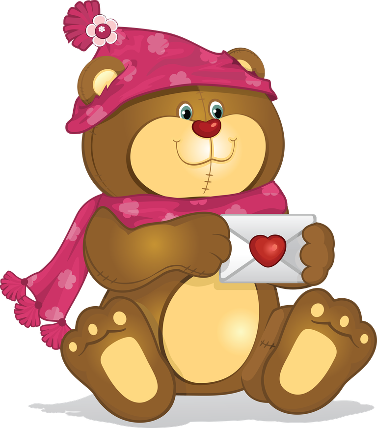 cute bear valentine animal cartoon vector holding love letter with a cozy scarf