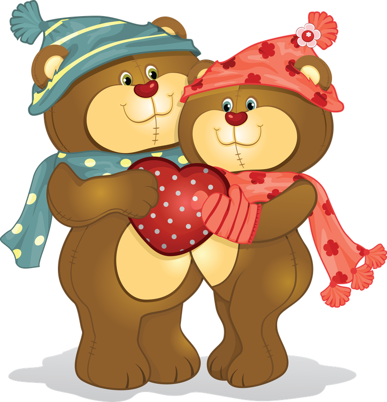 cute bear valentine animal cartoon vector couple holding heart with scarves and hats