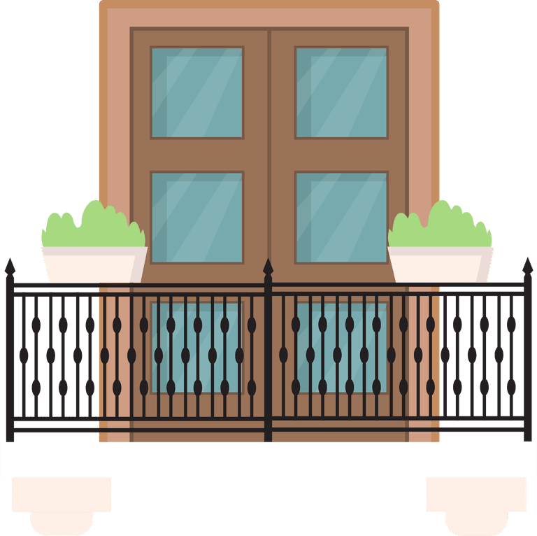 beautiful decorated balcony flat web cartoon vintage windows with classic decor fences