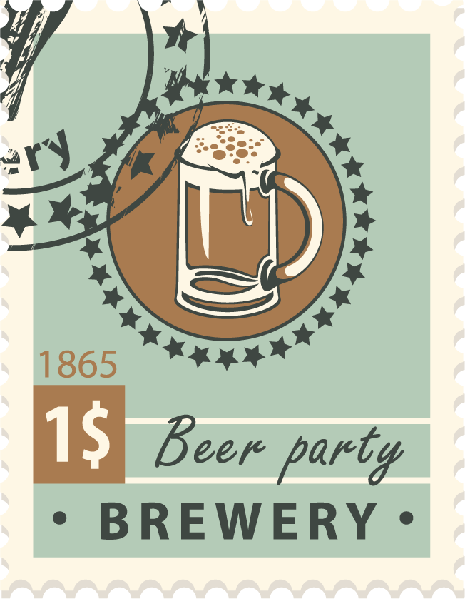 beer postal stamps template vector for brewery event invitations and promotions