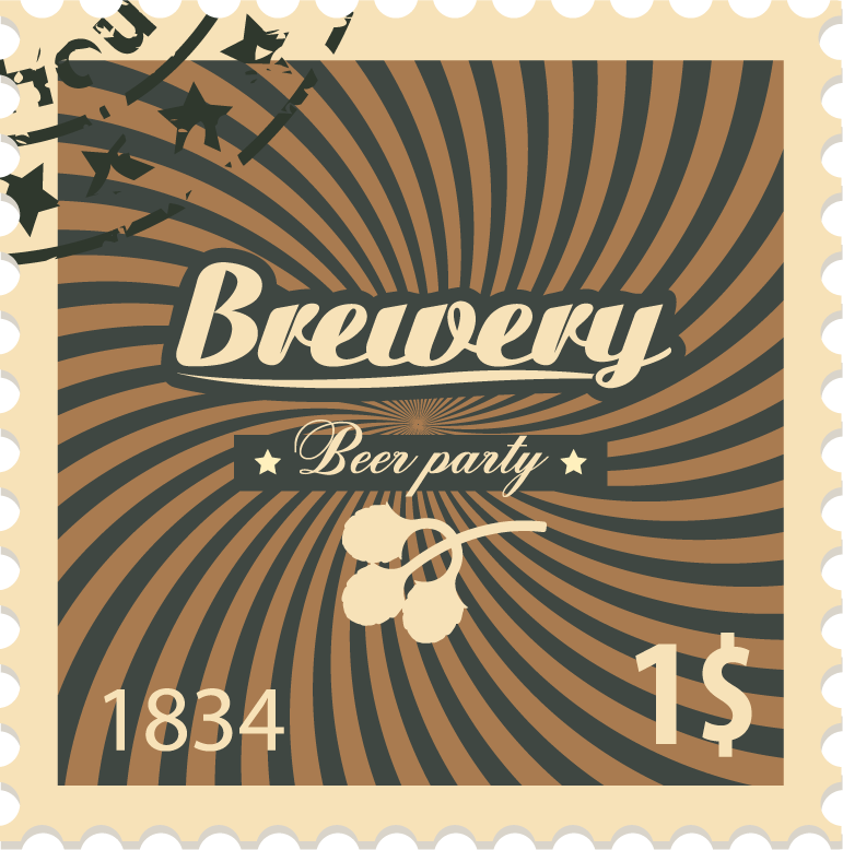 beer postal stamps template vector featuring brewery and beer party theme for event invitations