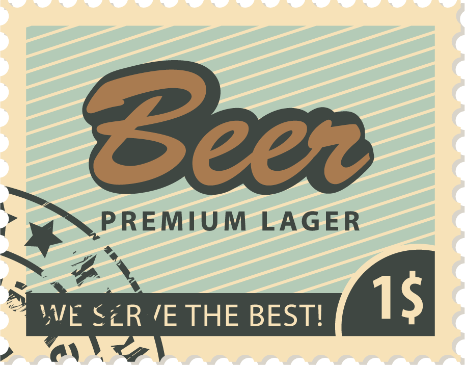 beer postal stamps template vector featuring premium lager with unique vintage style for branding