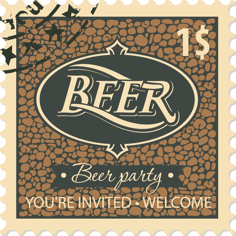 beer postal stamps template vector for beer party invitations and themed events