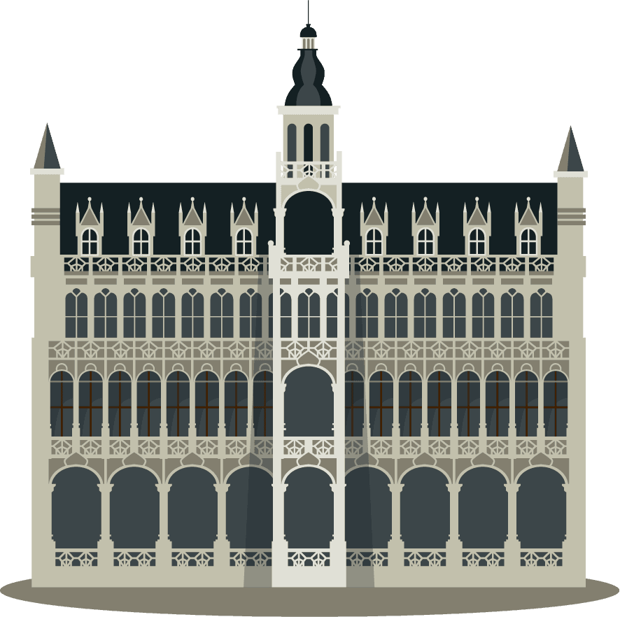 belgium flat style icons featuring the beautiful architecture of a traditional building