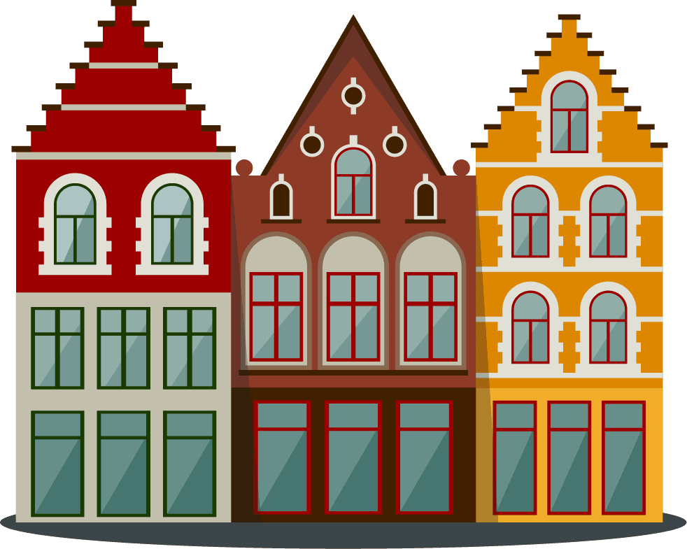 colorful belgium flat style icons of traditional houses for cultural representation