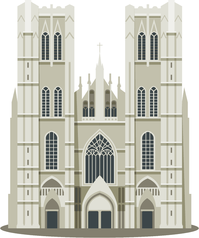 belgium flat style icons showcasing iconic architecture of the gothic cathedral