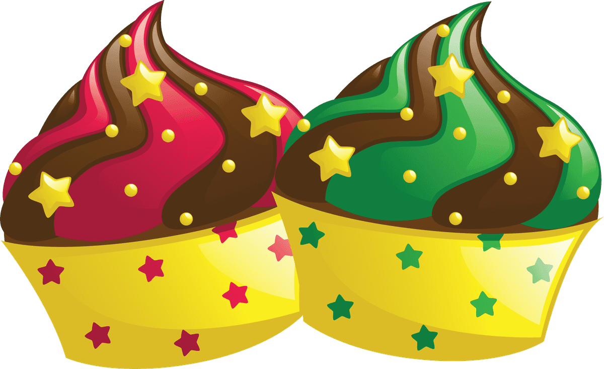 colorful birthday birthday design element set with festive cupcakes and stars