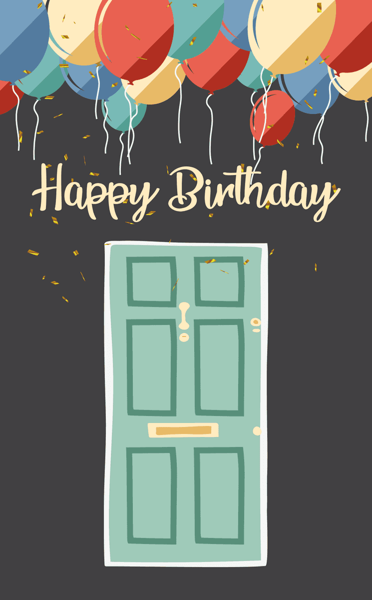 colorful birthday card patterns and textures featuring balloons and a door design