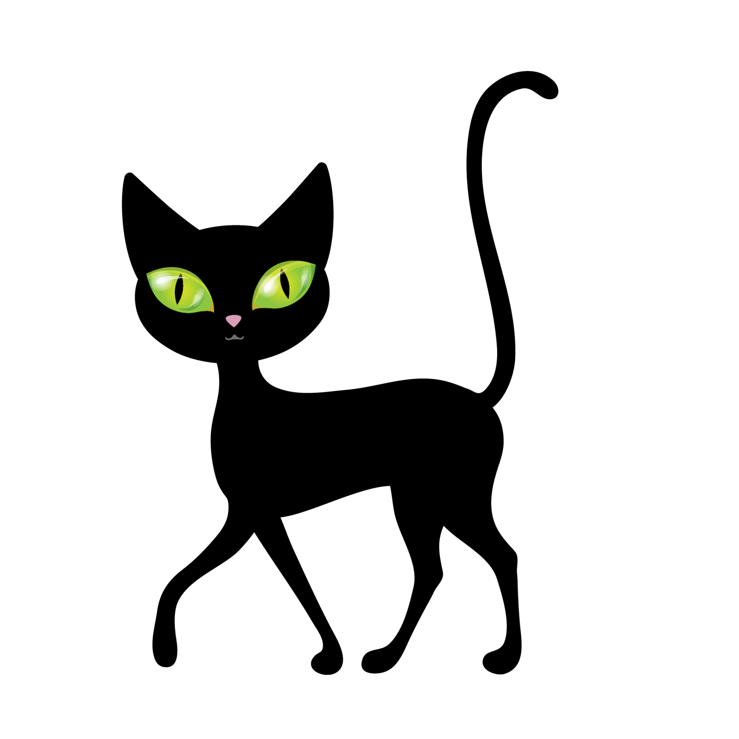 black cat with green eyes illustration