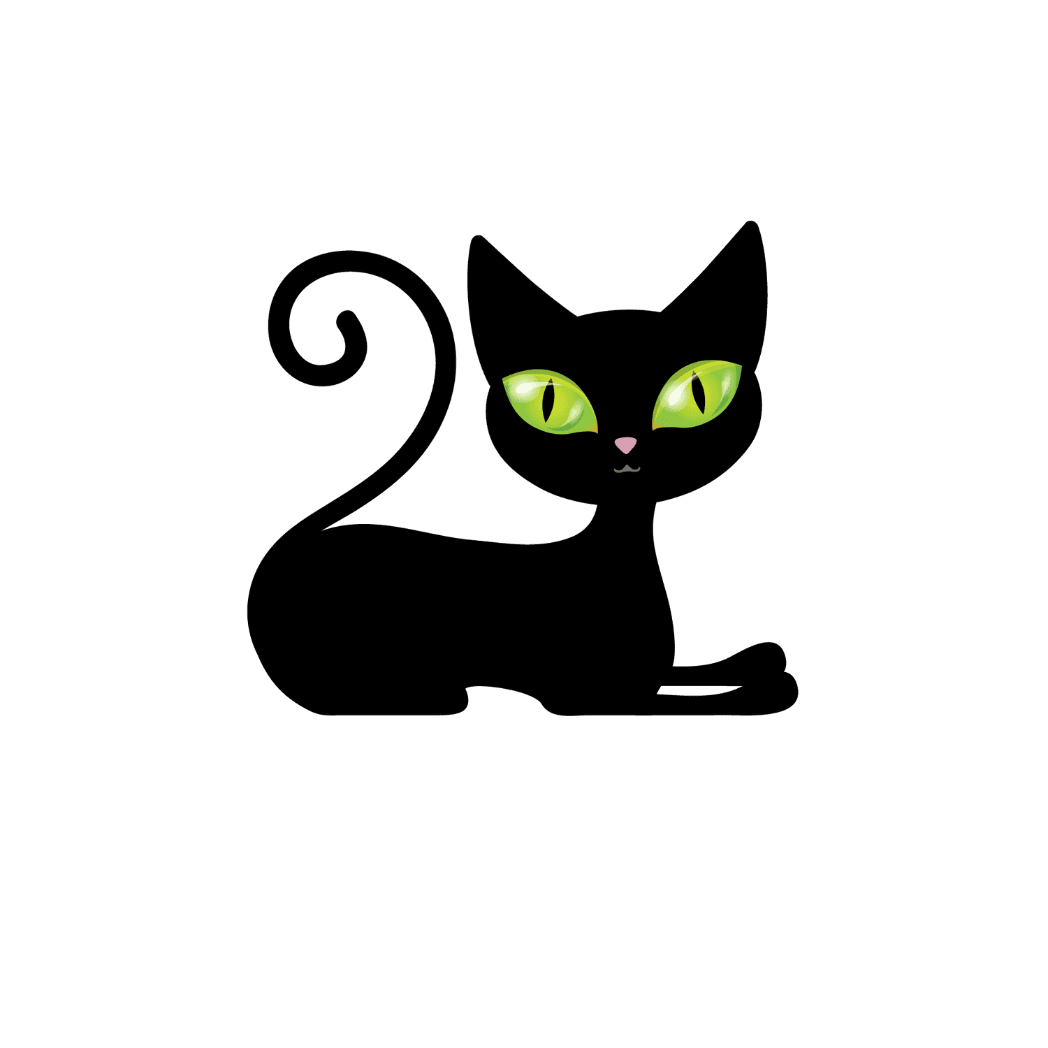 black cat with green eyes illustration