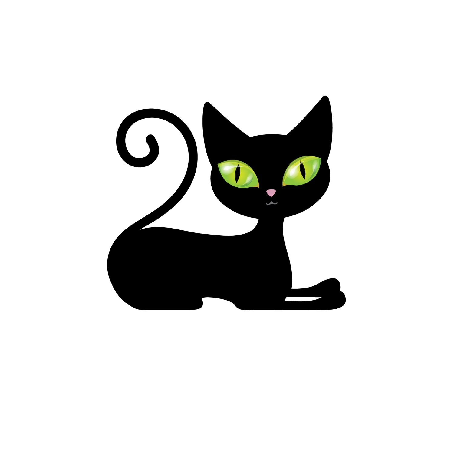 black cat with green eyes illustration