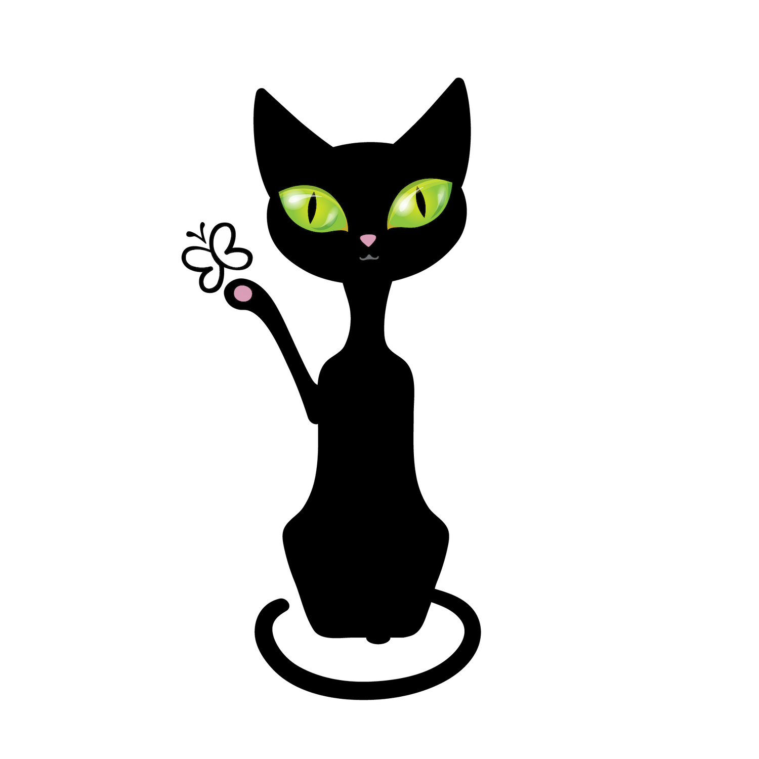 black cat with green eyes illustration