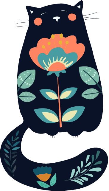 black cats pattern flat design floral decor