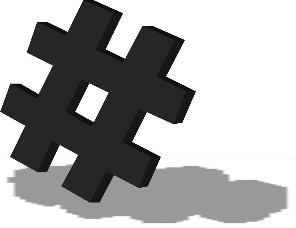 black d hashtag icon illustration with different views and angles