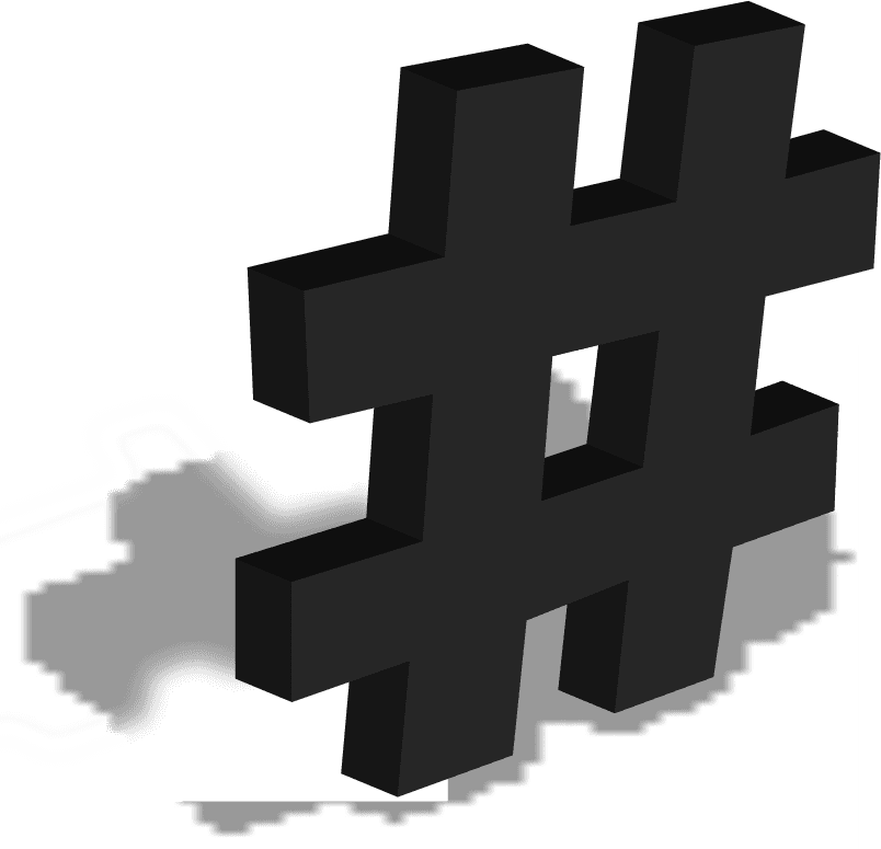 black d hashtag icon illustration with different views and angles