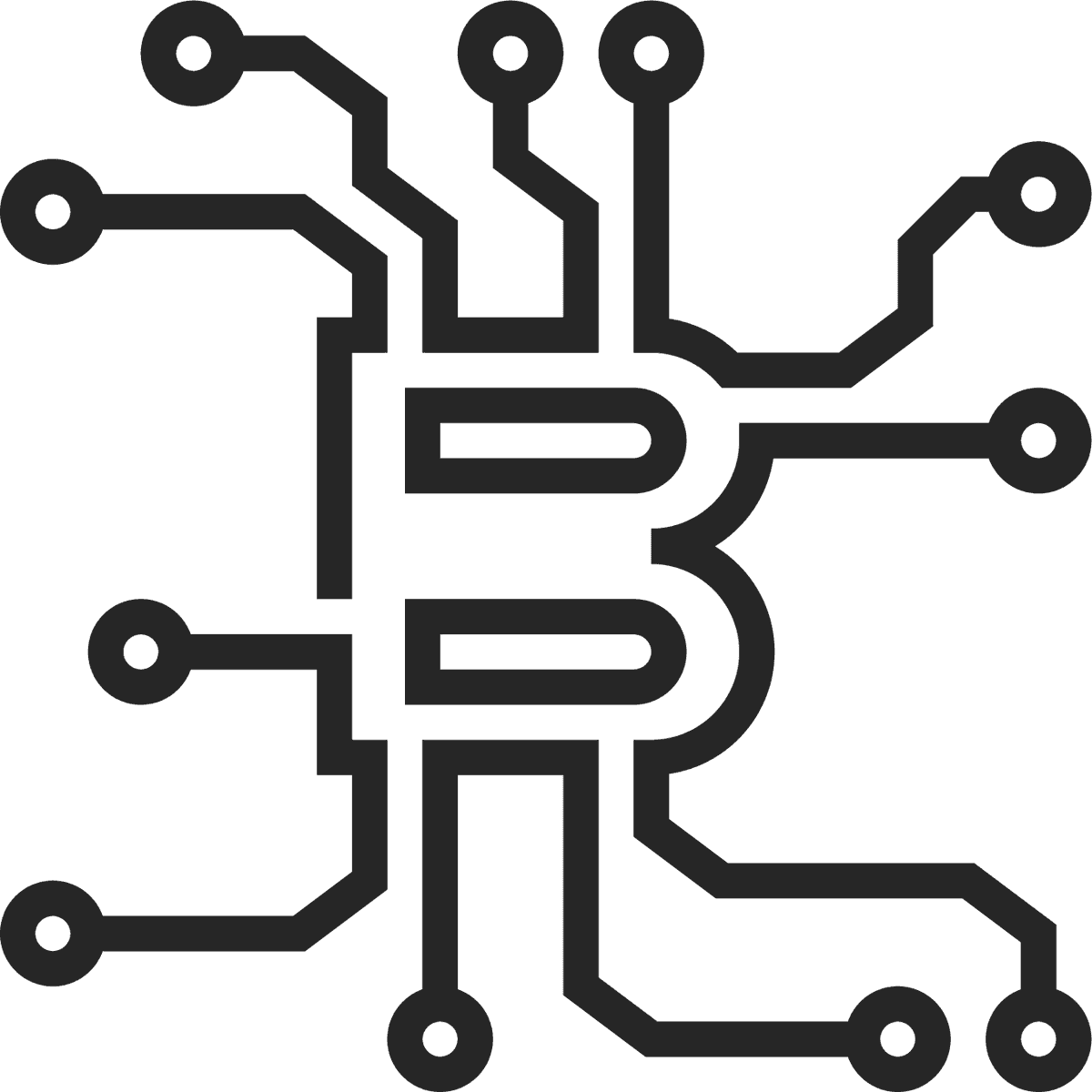 black line cryptocurrency icon with circuit board elements for digital finance solutions