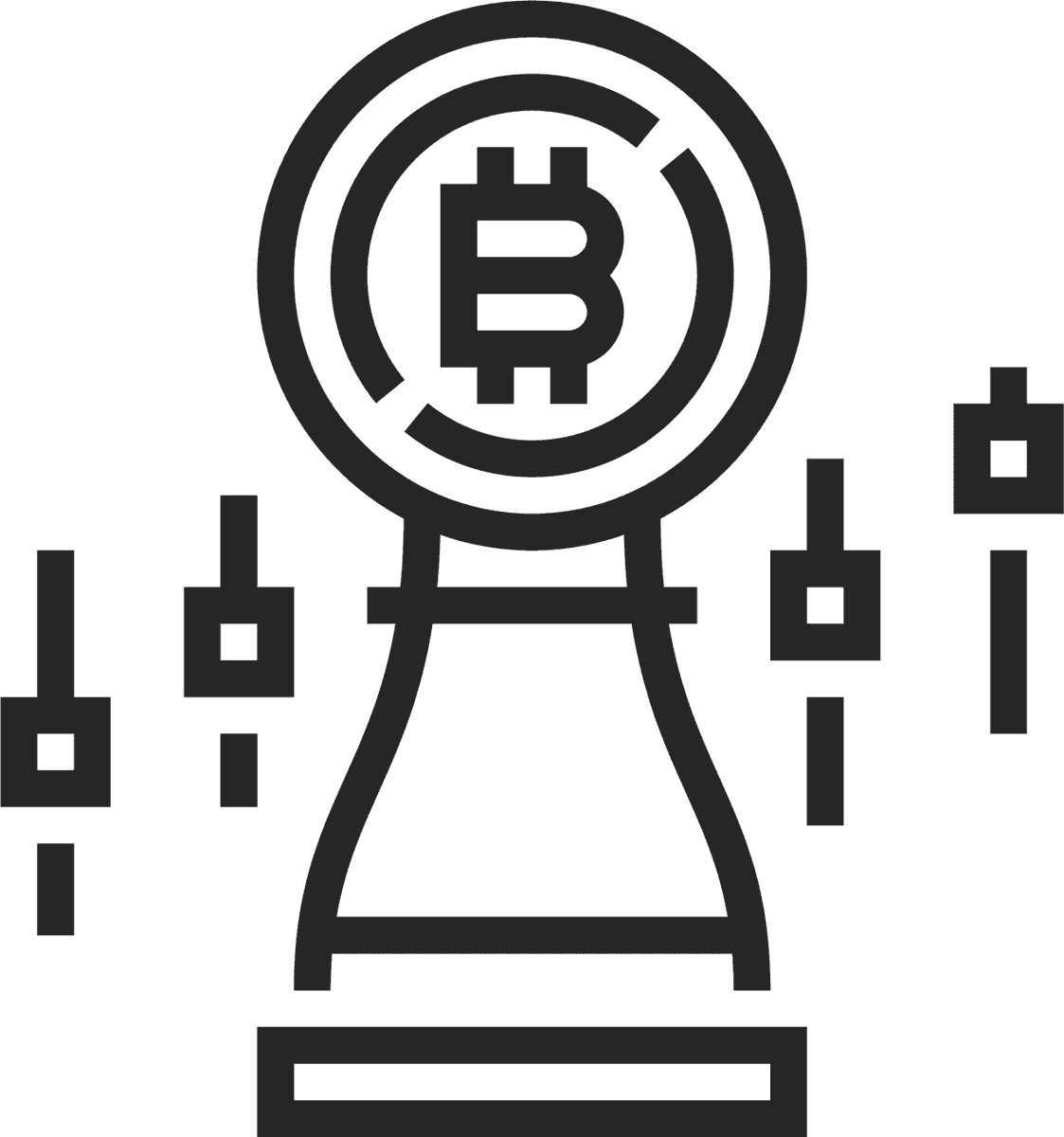 black line cryptocurrency icon showcasing a bitcoin symbol with market indicators for mobile apps